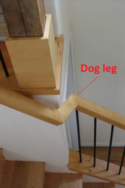 Staircase highlight zigzag in railing know as a dogleg