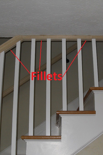 Close up of staircase railing highlighting fillets